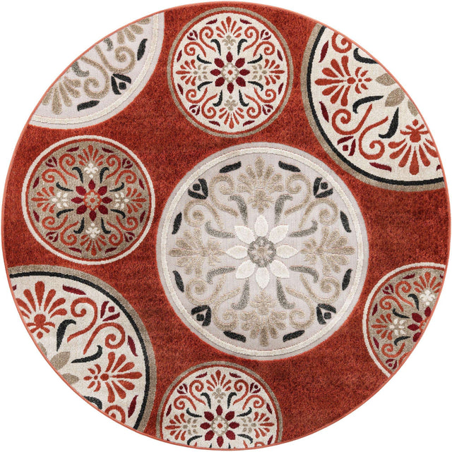 Terracotta 6' 1 x 6' 1 Outdoor Modern Round Area Rug Weather Resistant for Patio, Deck, Terrace, Balcony, Porch 100% Polypropylene Modern Outside Carpet for Sale at Rug Engine