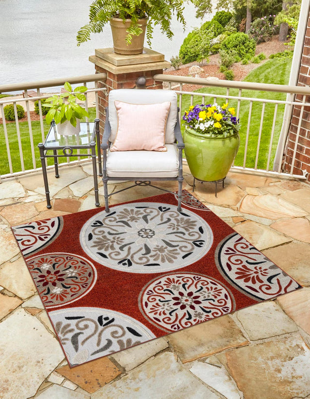 Terracotta 7' 10 x 7' 10 Outdoor Modern Square Area Rug Weather Resistant for Patio, Deck, Terrace, Balcony, Porch 100% Polypropylene Modern Outside Carpet for Sale at Rug Engine