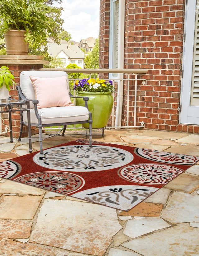 Terracotta 5' 3 x 5' 3 Outdoor Modern Square Area Rug Weather Resistant for Patio, Deck, Terrace, Balcony, Porch 100% Polypropylene Modern Outside Carpet for Sale at Rug Engine