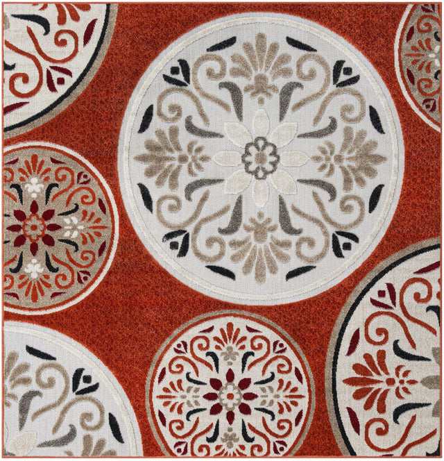 Terracotta 6' 1 x 6' 1 Outdoor Modern Square Area Rug Weather Resistant for Patio, Deck, Terrace, Balcony, Porch 100% Polypropylene Modern Outside Carpet for Sale at Rug Engine
