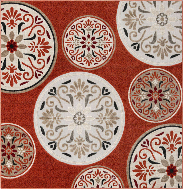 Terracotta 7' 10 x 7' 10 Outdoor Modern Square Area Rug Weather Resistant for Patio, Deck, Terrace, Balcony, Porch 100% Polypropylene Modern Outside Carpet for Sale at Rug Engine