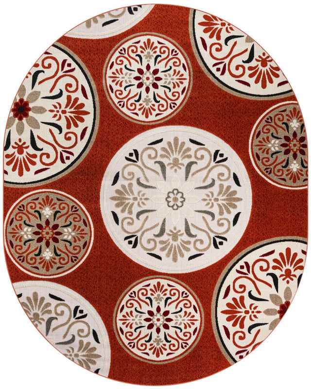 Terracotta 7' 10 x 10' Outdoor Modern Oval Area Rug Weather Resistant for Patio, Deck, Terrace, Balcony, Porch 100% Polypropylene Modern Outside Carpet for Sale at Rug Engine