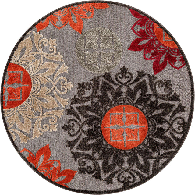 Brown 5' 3 x 5' 3 Outdoor Modern Round Area Rug Weather Resistant for Patio, Deck, Terrace, Balcony, Porch 100% Polypropylene Modern Outside Carpet for Sale at Rug Engine