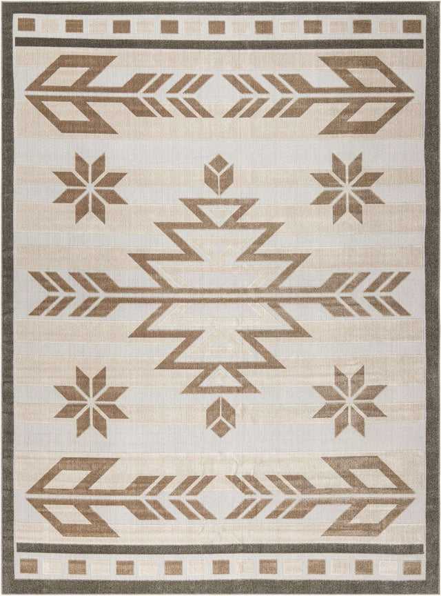 Beige 10' x 13' 1 Outdoor Modern Rectangle Area Rug Weather Resistant for Patio, Deck, Terrace, Balcony, Porch 100% Polypropylene Modern Outside Carpet for Sale at Rug Engine