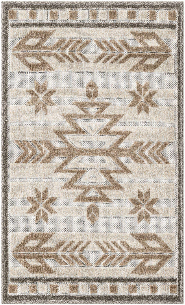 Beige 2' x 3' 1 Outdoor Modern Rectangle Area Rug Weather Resistant for Patio, Deck, Terrace, Balcony, Porch 100% Polypropylene Modern Outside Carpet for Sale at Rug Engine
