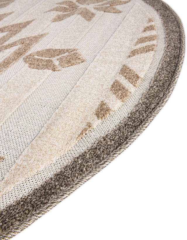 Beige 5' 3 x 5' 3 Outdoor Modern Round Area Rug Weather Resistant for Patio, Deck, Terrace, Balcony, Porch 100% Polypropylene Modern Outside Carpet for Sale at Rug Engine
