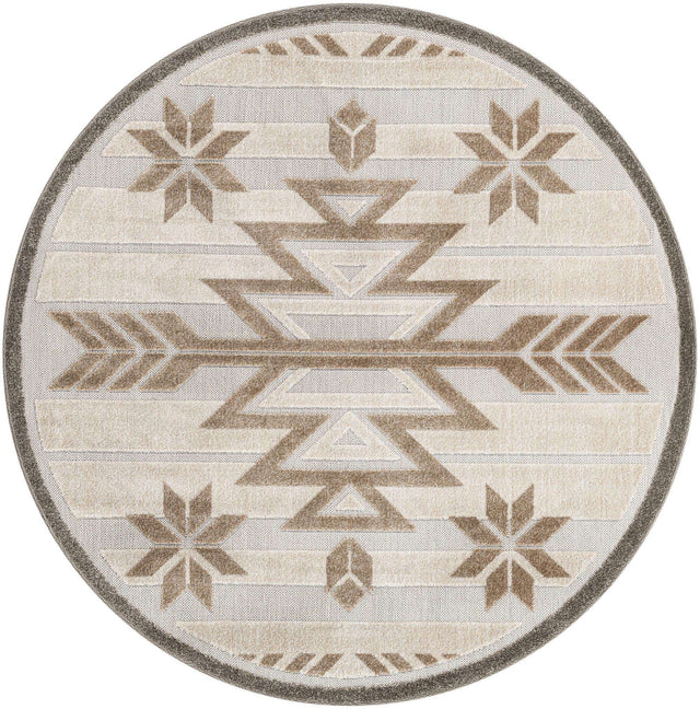 Beige 5' 3 x 5' 3 Outdoor Modern Round Area Rug Weather Resistant for Patio, Deck, Terrace, Balcony, Porch 100% Polypropylene Modern Outside Carpet for Sale at Rug Engine