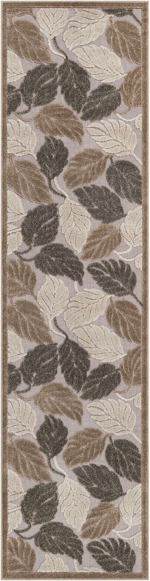 Beige 2' 7 x 10' Outdoor Botanical Runner Area Rug Weather Resistant for Patio, Deck, Terrace, Balcony, Porch Polypropylene Garden Floral Tropical Carpet for Sale at Rug Engine