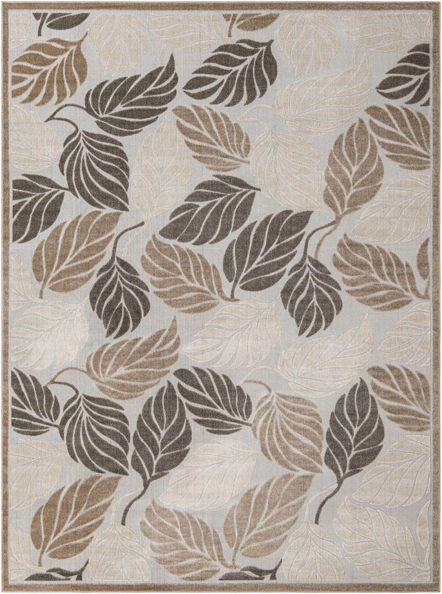 Beige 10' x 13' 1 Outdoor Botanical Rectangle Area Rug Weather Resistant for Patio, Deck, Terrace, Balcony, Porch Polypropylene Garden Floral Tropical Carpet for Sale at Rug Engine