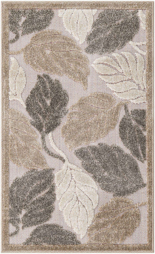 Beige 2' x 3' 1 Outdoor Botanical Rectangle Area Rug Weather Resistant for Patio, Deck, Terrace, Balcony, Porch Polypropylene Garden Floral Tropical Carpet for Sale at Rug Engine