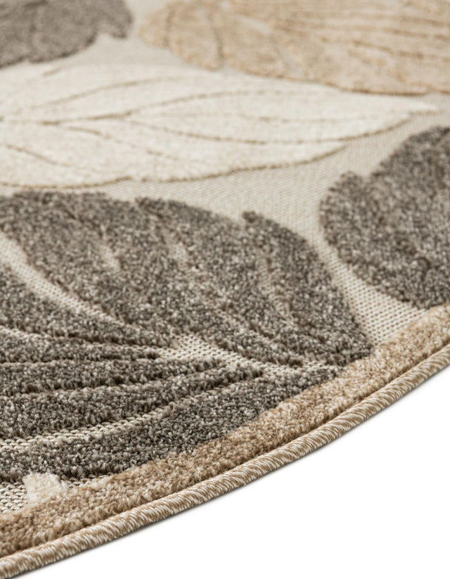 Beige 5' 3 x 5' 3 Outdoor Botanical Round Area Rug Weather Resistant for Patio, Deck, Terrace, Balcony, Porch Polypropylene Garden Floral Tropical Carpet for Sale at Rug Engine