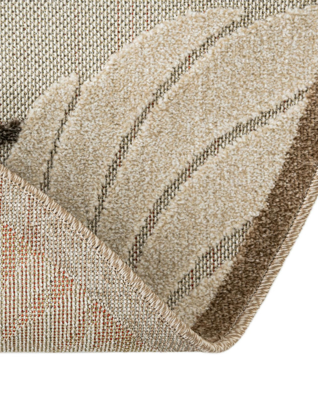 Beige 5' 3 x 5' 3 Outdoor Botanical Round Area Rug Weather Resistant for Patio, Deck, Terrace, Balcony, Porch Polypropylene Garden Floral Tropical Carpet for Sale at Rug Engine