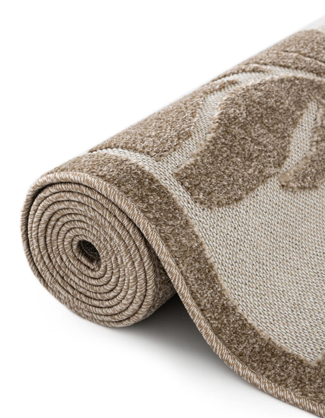 Beige 5' 3 x 5' 3 Outdoor Botanical Round Area Rug Weather Resistant for Patio, Deck, Terrace, Balcony, Porch Polypropylene Garden Floral Tropical Carpet for Sale at Rug Engine