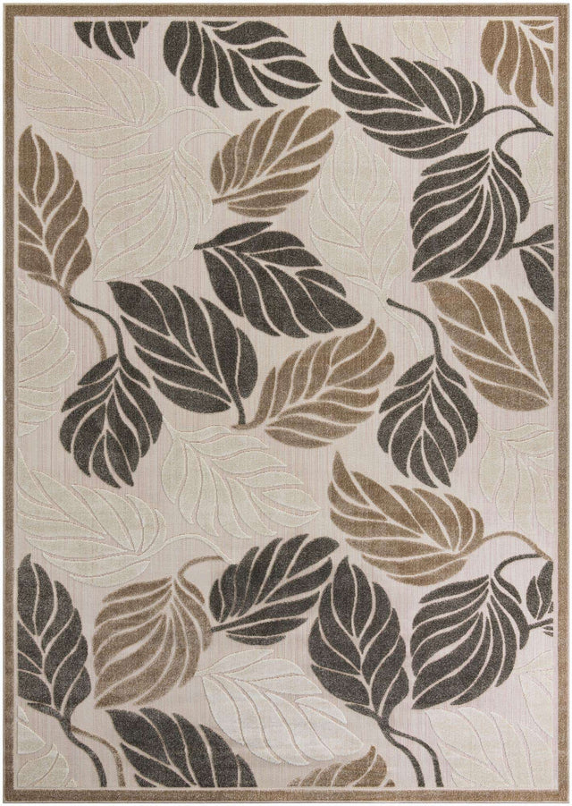 Beige 7' 10 x 11' Outdoor Botanical Rectangle Area Rug Weather Resistant for Patio, Deck, Terrace, Balcony, Porch Polypropylene Garden Floral Tropical Carpet for Sale at Rug Engine
