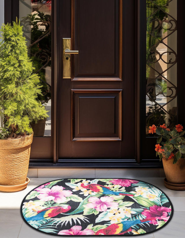 Multicolor 2' x 3' 1 Jill Zarin Caribbean Outdoor Oval Area Rug Weather Resistant for Patio, Deck, Terrace, Balcony, Porch 100% Premium Nylon Pile Coastal Carpet for Sale at Rug Engine