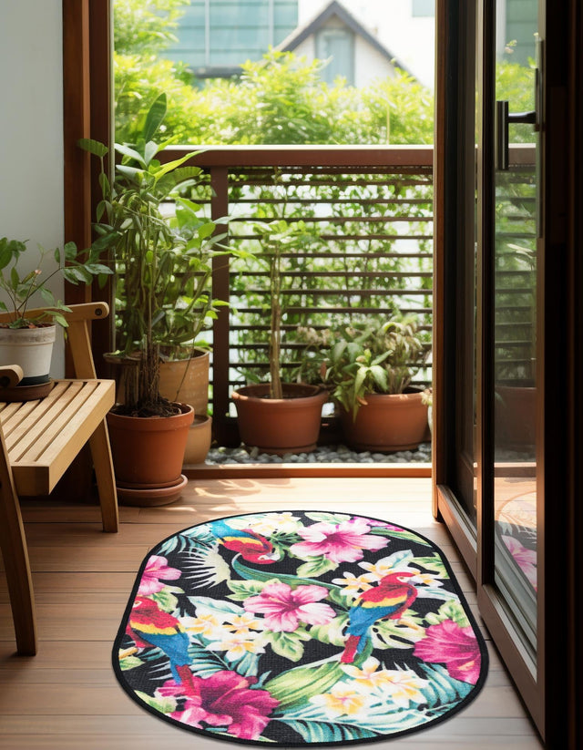 Multicolor 2' x 3' 1 Jill Zarin Caribbean Outdoor Oval Area Rug Weather Resistant for Patio, Deck, Terrace, Balcony, Porch 100% Premium Nylon Pile Coastal Carpet for Sale at Rug Engine