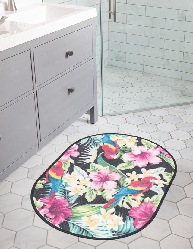 Multicolor 2' x 3' 1 Jill Zarin Caribbean Outdoor Oval Area Rug Weather Resistant for Patio, Deck, Terrace, Balcony, Porch 100% Premium Nylon Pile Coastal Carpet for Sale at Rug Engine