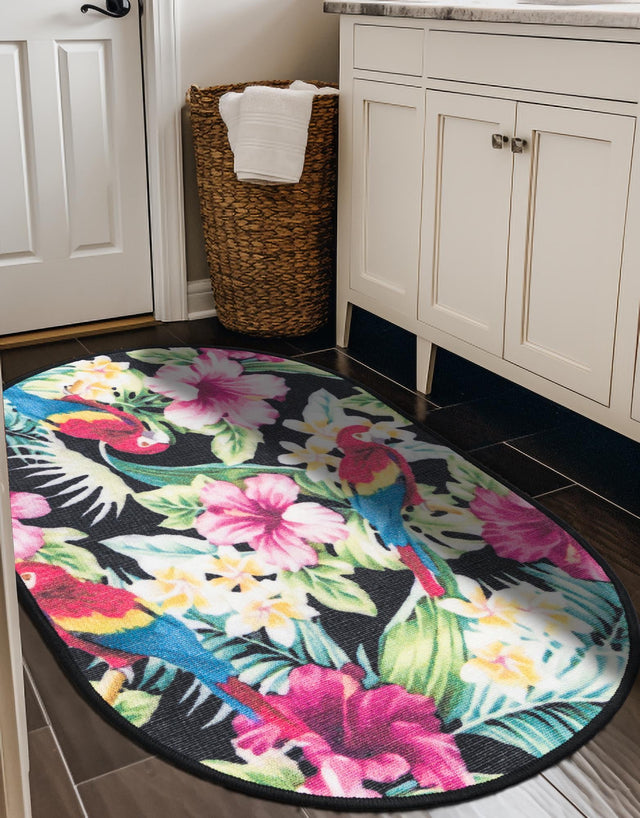 Multicolor 2' x 3' 1 Jill Zarin Caribbean Outdoor Oval Area Rug Weather Resistant for Patio, Deck, Terrace, Balcony, Porch 100% Premium Nylon Pile Coastal Carpet for Sale at Rug Engine