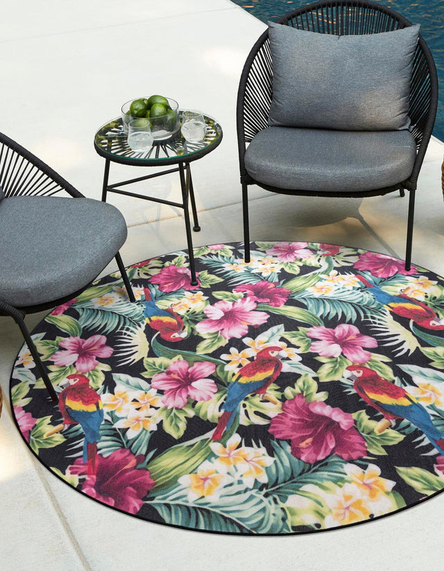 Multicolor 3' 3 x 3' 3 Jill Zarin Caribbean Outdoor Round Area Rug Weather Resistant for Patio, Deck, Terrace, Balcony, Porch 100% Premium Nylon Pile Coastal Carpet for Sale at Rug Engine