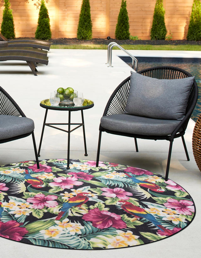Multicolor 3' 3 x 3' 3 Jill Zarin Caribbean Outdoor Round Area Rug Weather Resistant for Patio, Deck, Terrace, Balcony, Porch 100% Premium Nylon Pile Coastal Carpet for Sale at Rug Engine