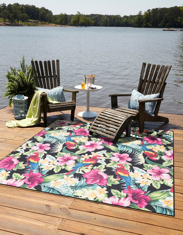 Multicolor 7' 10 x 7' 10 Jill Zarin Caribbean Outdoor Square Area Rug Weather Resistant for Patio, Deck, Terrace, Balcony, Porch 100% Premium Nylon Pile Coastal Carpet for Sale at Rug Engine
