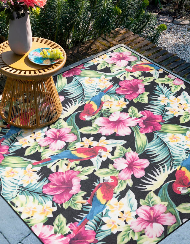 Multicolor 7' 10 x 7' 10 Jill Zarin Caribbean Outdoor Square Area Rug Weather Resistant for Patio, Deck, Terrace, Balcony, Porch 100% Premium Nylon Pile Coastal Carpet for Sale at Rug Engine