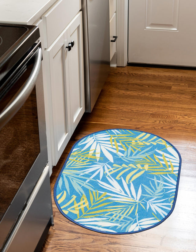 Blue 2' x 3' 1 Jill Zarin Caribbean Outdoor Oval Area Rug Weather Resistant for Patio, Deck, Terrace, Balcony, Porch 100% Premium Nylon Pile Coastal Carpet for Sale at Rug Engine