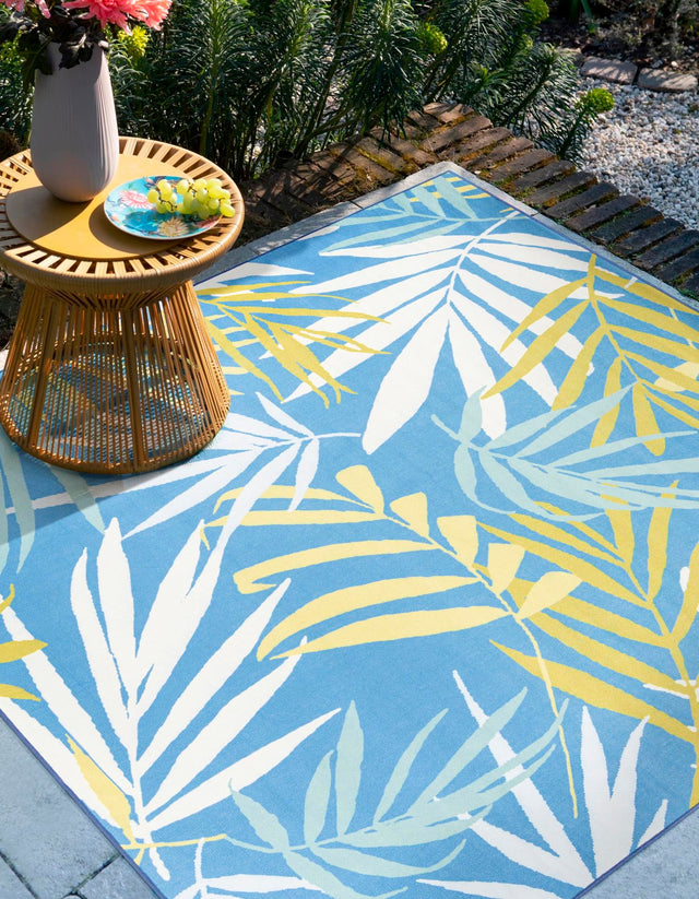 Blue 10' x 10' Jill Zarin Caribbean Outdoor Square Area Rug Weather Resistant for Patio, Deck, Terrace, Balcony, Porch 100% Premium Nylon Pile Coastal Carpet for Sale at Rug Engine