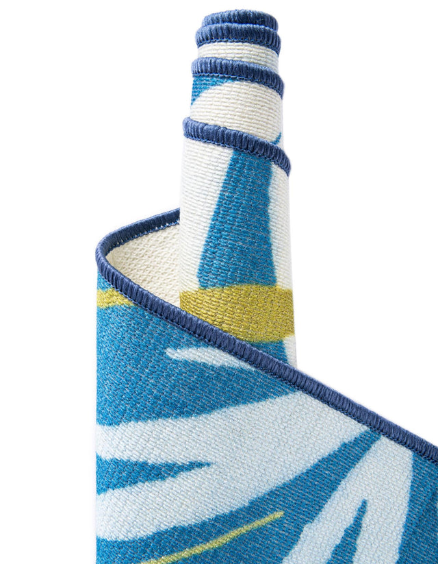 Blue 7' 10 x 7' 10 Jill Zarin Caribbean Outdoor Square Area Rug Weather Resistant for Patio, Deck, Terrace, Balcony, Porch 100% Premium Nylon Pile Coastal Carpet for Sale at Rug Engine