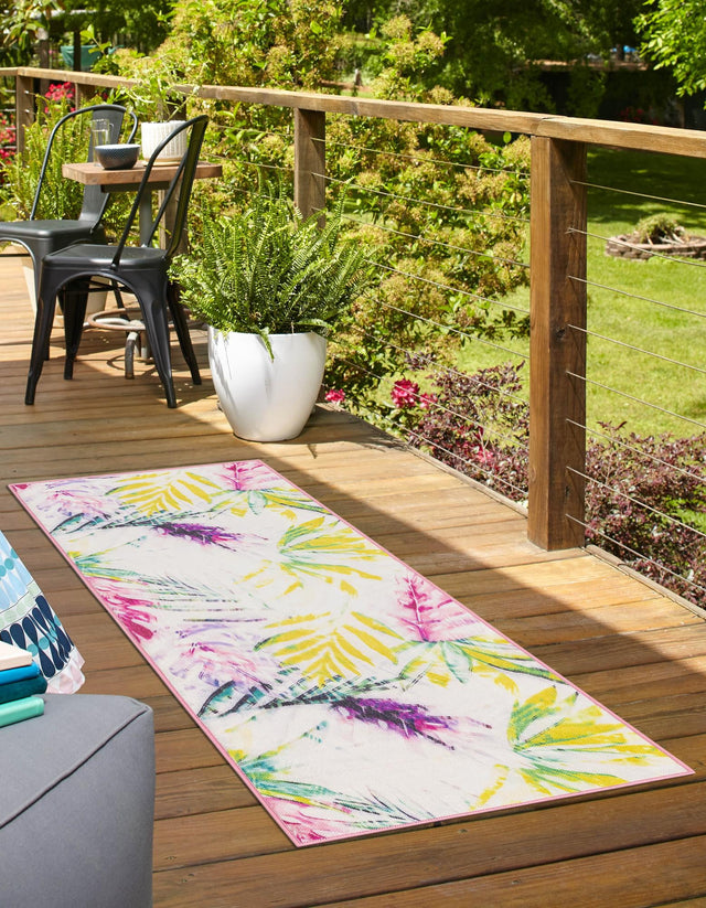Ivory 2' x 5' 1 Jill Zarin Caribbean Outdoor Runner Area Rug Weather Resistant for Patio, Deck, Terrace, Balcony, Porch 100% Premium Nylon Pile Coastal Carpet for Sale at Rug Engine