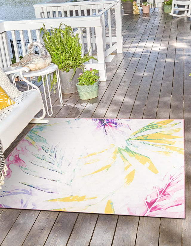 Ivory 7' 10 x 7' 10 Jill Zarin Caribbean Outdoor Square Area Rug Weather Resistant for Patio, Deck, Terrace, Balcony, Porch 100% Premium Nylon Pile Coastal Carpet for Sale at Rug Engine