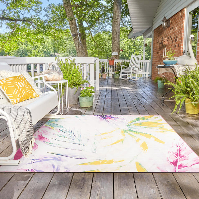 Ivory 10' x 10' Jill Zarin Caribbean Outdoor Square Area Rug Weather Resistant for Patio, Deck, Terrace, Balcony, Porch 100% Premium Nylon Pile Coastal Carpet for Sale at Rug Engine