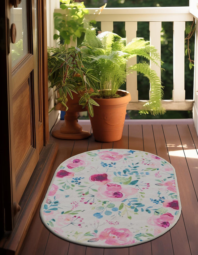 Ivory 2' x 3' 1 Jill Zarin Caribbean Outdoor Oval Area Rug Weather Resistant for Patio, Deck, Terrace, Balcony, Porch 100% Premium Nylon Pile Coastal Carpet for Sale at Rug Engine
