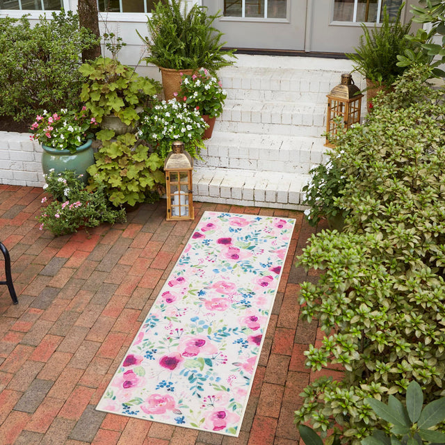 Ivory 2' x 10' Jill Zarin Caribbean Outdoor Runner Area Rug Weather Resistant for Patio, Deck, Terrace, Balcony, Porch 100% Premium Nylon Pile Coastal Carpet for Sale at Rug Engine