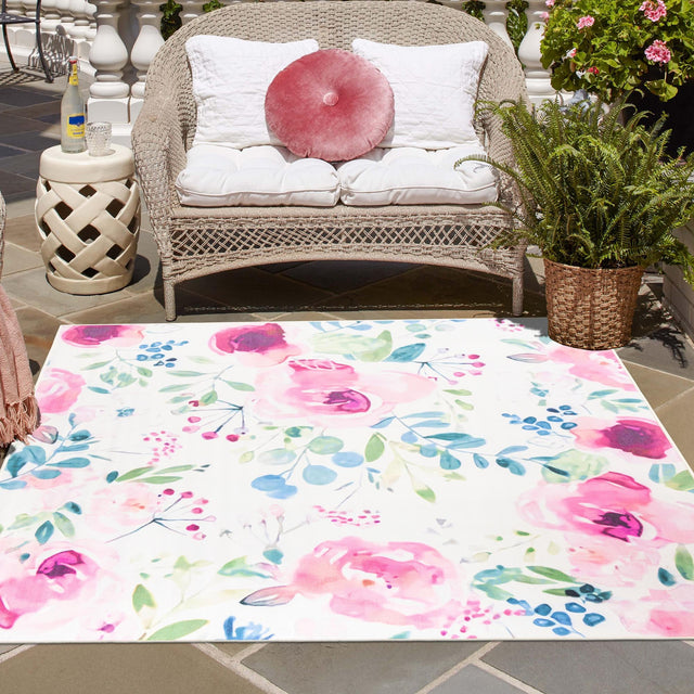 Ivory 10' x 10' Jill Zarin Caribbean Outdoor Square Area Rug Weather Resistant for Patio, Deck, Terrace, Balcony, Porch 100% Premium Nylon Pile Coastal Carpet for Sale at Rug Engine