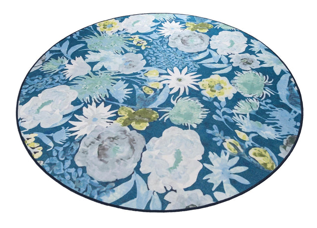 Navy Blue 7' 10 x 7' 10 Jill Zarin Caribbean Outdoor Round Area Rug Weather Resistant for Patio, Deck, Terrace, Balcony, Porch 100% Premium Nylon Pile Coastal Carpet for Sale at Rug Engine