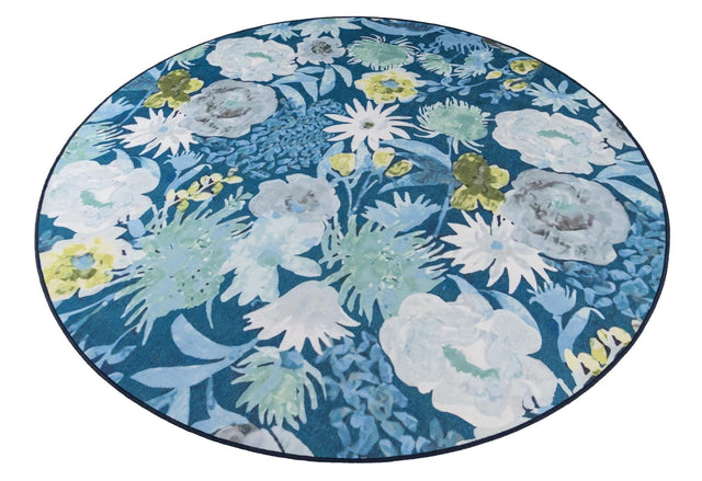 Navy Blue 7' 10 x 7' 10 Jill Zarin Caribbean Outdoor Round Area Rug Weather Resistant for Patio, Deck, Terrace, Balcony, Porch 100% Premium Nylon Pile Coastal Carpet for Sale at Rug Engine