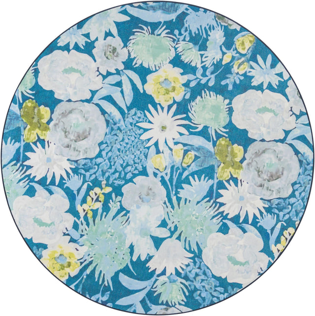 Navy Blue 7' 10 x 7' 10 Jill Zarin Caribbean Outdoor Round Area Rug Weather Resistant for Patio, Deck, Terrace, Balcony, Porch 100% Premium Nylon Pile Coastal Carpet for Sale at Rug Engine