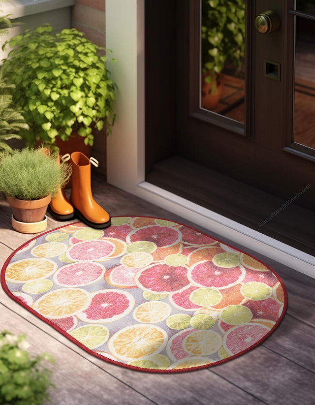 Rust Red and Yellow 2' x 3' 1 Jill Zarin Caribbean Outdoor Oval Area Rug Weather Resistant for Patio, Deck, Terrace, Balcony, Porch 100% Premium Nylon Pile Coastal Carpet for Sale at Rug Engine