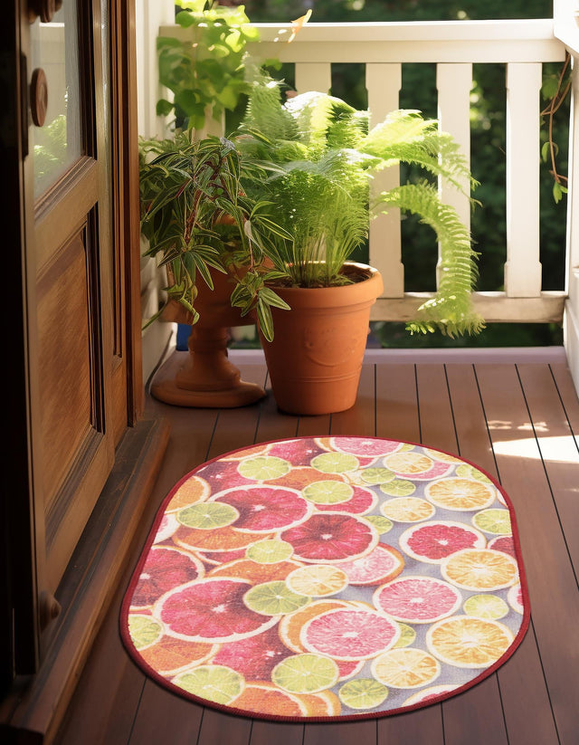 Rust Red and Yellow 2' x 3' 1 Jill Zarin Caribbean Outdoor Oval Area Rug Weather Resistant for Patio, Deck, Terrace, Balcony, Porch 100% Premium Nylon Pile Coastal Carpet for Sale at Rug Engine