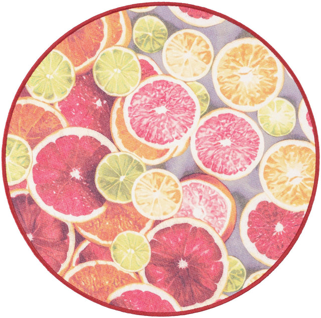 Rust Red and Yellow 3' 3 x 3' 3 Jill Zarin Caribbean Outdoor Round Area Rug Weather Resistant for Patio, Deck, Terrace, Balcony, Porch 100% Premium Nylon Pile Coastal Carpet for Sale at Rug Engine