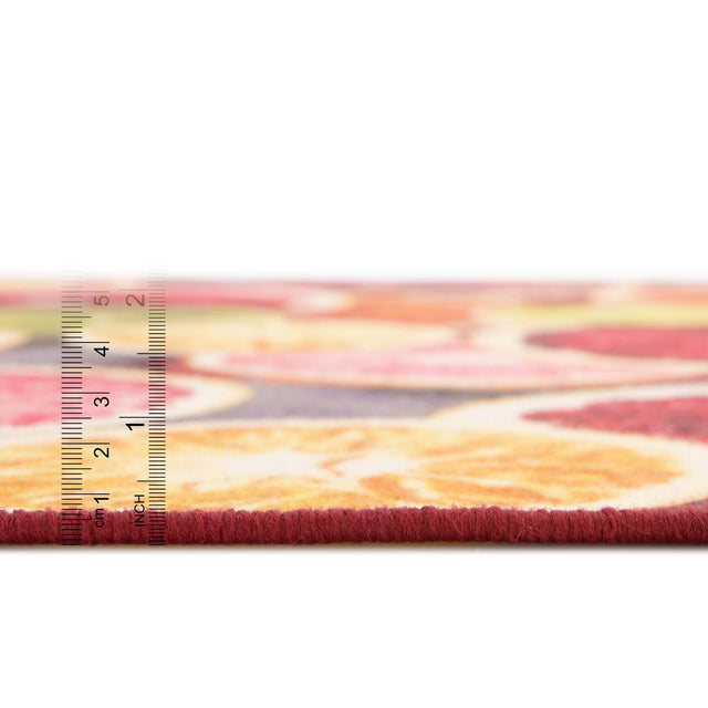 Rust Red and Yellow 7' 10 x 7' 10 Jill Zarin Caribbean Outdoor Round Area Rug Weather Resistant for Patio, Deck, Terrace, Balcony, Porch 100% Premium Nylon Pile Coastal Carpet for Sale at Rug Engine