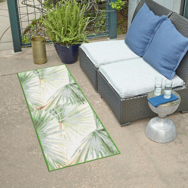Green 2' x 8' Jill Zarin Caribbean Outdoor Runner Area Rug Weather Resistant for Patio, Deck, Terrace, Balcony, Porch 100% Premium Nylon Pile Coastal Carpet for Sale at Rug Engine