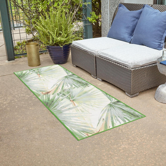 Green 2' x 8' Jill Zarin Caribbean Outdoor Runner Area Rug Weather Resistant for Patio, Deck, Terrace, Balcony, Porch 100% Premium Nylon Pile Coastal Carpet for Sale at Rug Engine