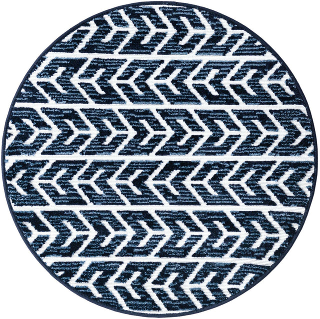 Navy Blue 3' 3 x 3' 3 Sabrina Soto Outdoor Round Area Rug Weather Resistant for Patio, Deck, Terrace, Balcony, Porch Durable Carpet for Exterior Home Design for Sale at Rug Engine