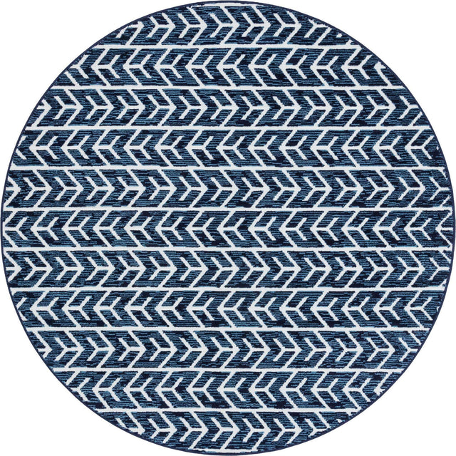 Navy Blue 4' x 4' Sabrina Soto Outdoor Round Area Rug Weather Resistant for Patio, Deck, Terrace, Balcony, Porch Durable Carpet for Exterior Home Design for Sale at Rug Engine