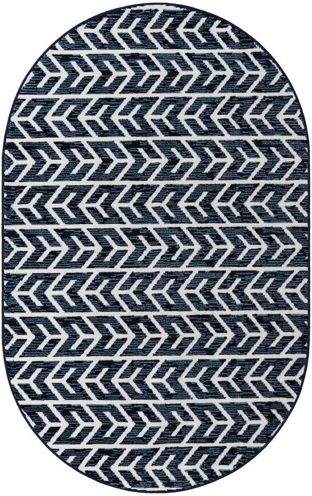 Navy Blue 5' x 8' Sabrina Soto Outdoor Oval Area Rug Weather Resistant for Patio, Deck, Terrace, Balcony, Porch Durable Carpet for Exterior Home Design for Sale at Rug Engine