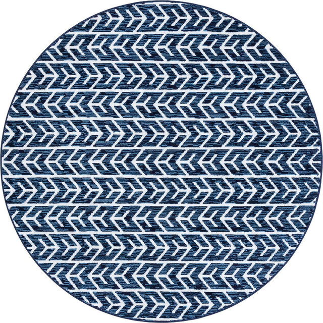 Navy Blue 7' x 7' Sabrina Soto Outdoor Round Area Rug Weather Resistant for Patio, Deck, Terrace, Balcony, Porch Durable Carpet for Exterior Home Design for Sale at Rug Engine