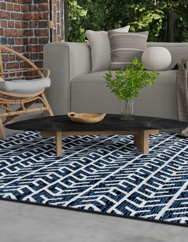 Navy Blue 6' x 6' Sabrina Soto Outdoor Square Area Rug Weather Resistant for Patio, Deck, Terrace, Balcony, Porch Durable Carpet for Exterior Home Design for Sale at Rug Engine