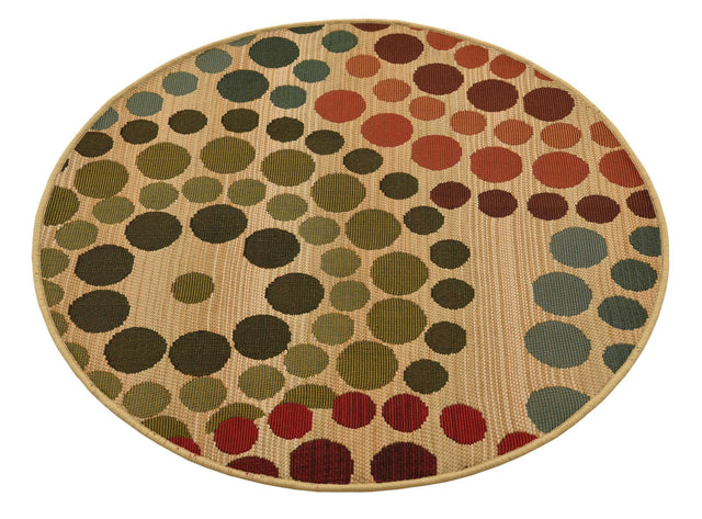Beige 2' 7 x 2' 7 Outdoor Modern Round Area Rug Weather Resistant for Patio, Deck, Terrace, Balcony, Porch 100% Polypropylene Modern Outside Carpet for Sale at Rug Engine
